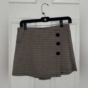 Haute Monde Black and Tan Plaid Mini Skort